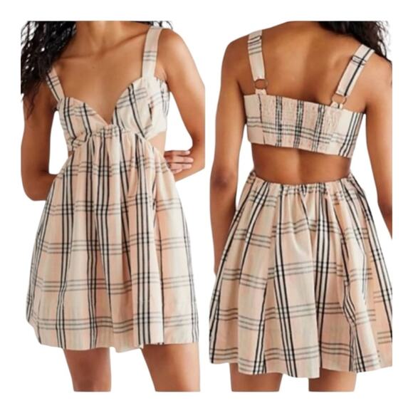 Free People Bridget Plaid Cut Out Mini Dress - Picture 1 of 6